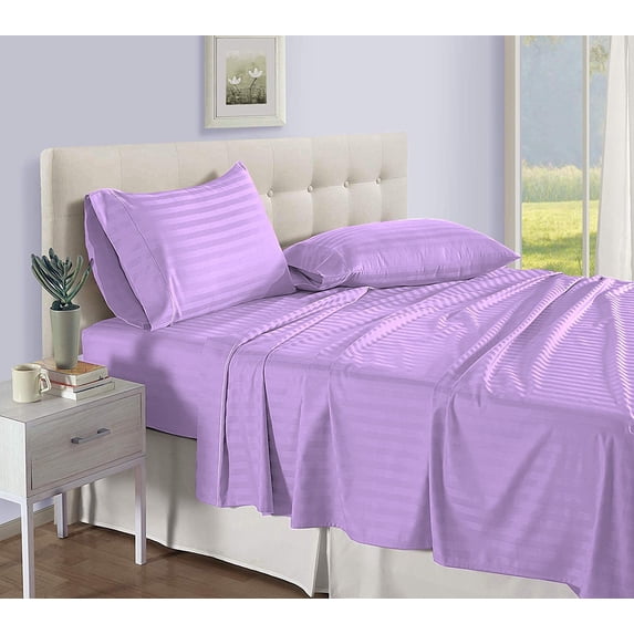 D.N.G. BEDDINGS Luxury 4 Piece Sheet Set with 18 Inch Deep Pocket 800 Thread Count 100% Egyptian Cotton Stripe Lillac Color King Size