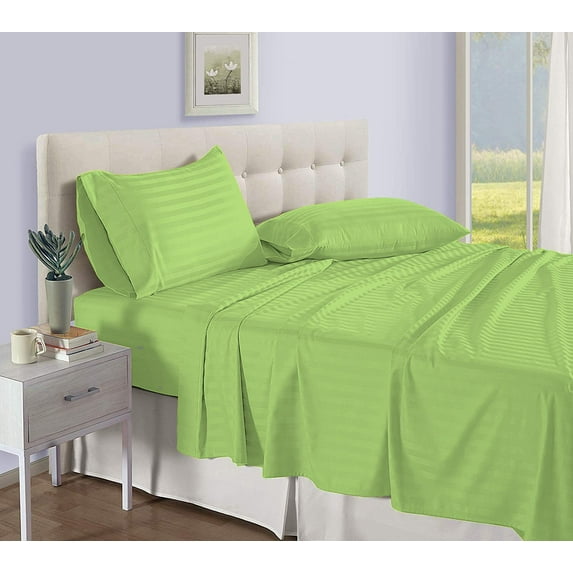 D.N.G. BEDDINGS Luxury 4 Piece Sheet Set with 18 Inch Deep Pocket 800 Thread Count 100% Egyptian Cotton Stripe Sage Color Cal King Size