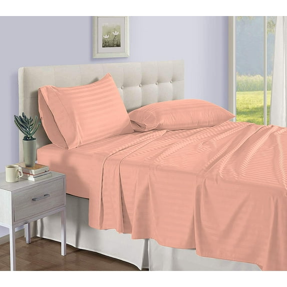 D.N.G. BEDDINGS Luxury 4 Piece Sheet Set with 21 Inch Deep Pocket 800 Thread Count 100% Egyptian Cotton Stripe Peach Color Full Size