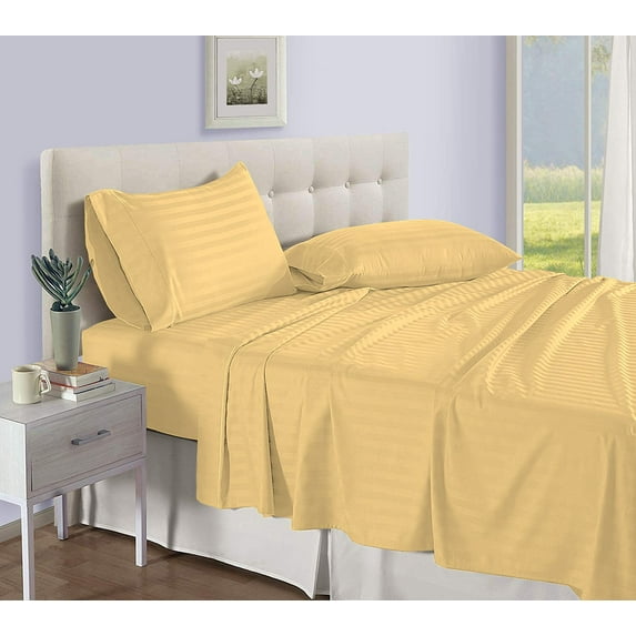 D.N.G. BEDDINGS Luxury 4 Piece Sheet Set with 8 Inch Deep Pocket 800 Thread Count 100% Egyptian Cotton Stripe Gold Color Olympic Queen Size