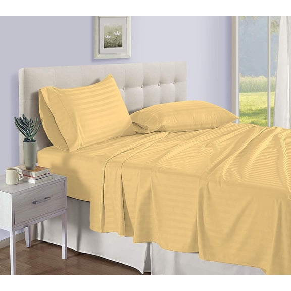 D.N.G. BEDDINGS Luxury 4 Piece Sheet Set with 8 Inch Deep Pocket 800 Thread Count 100% Egyptian Cotton Stripe Gold Color Olympic Queen Size