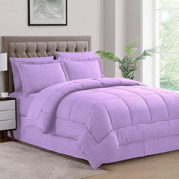 D.N.G. BEDDINGS Twin/Twin XL Size 800 Thread Count, 100% Egyptian Cotton, Lavender Premium Hotal Quality, 1 Piece Box Design Striped Comforter Set