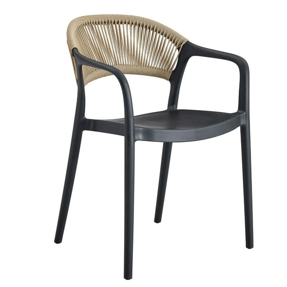 D&N Modern Courtyard Series Black Plastic Outdoor Dining Arm Chairs Set of 4 , Patio Chairs with Woven Seat Backs