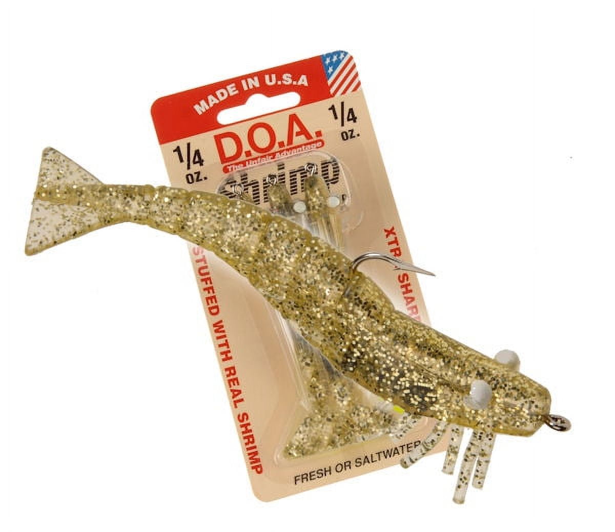 D.O.A. 3 Flavored Soft Plastic Shrimp, Clear/Gold, 3 Count