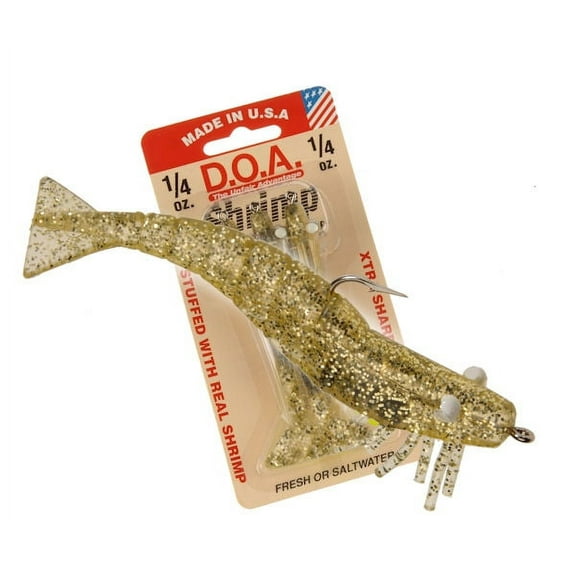 D.O.A. 3" Flavored Soft Plastic Shrimp, Clear/Gold, 3 Count