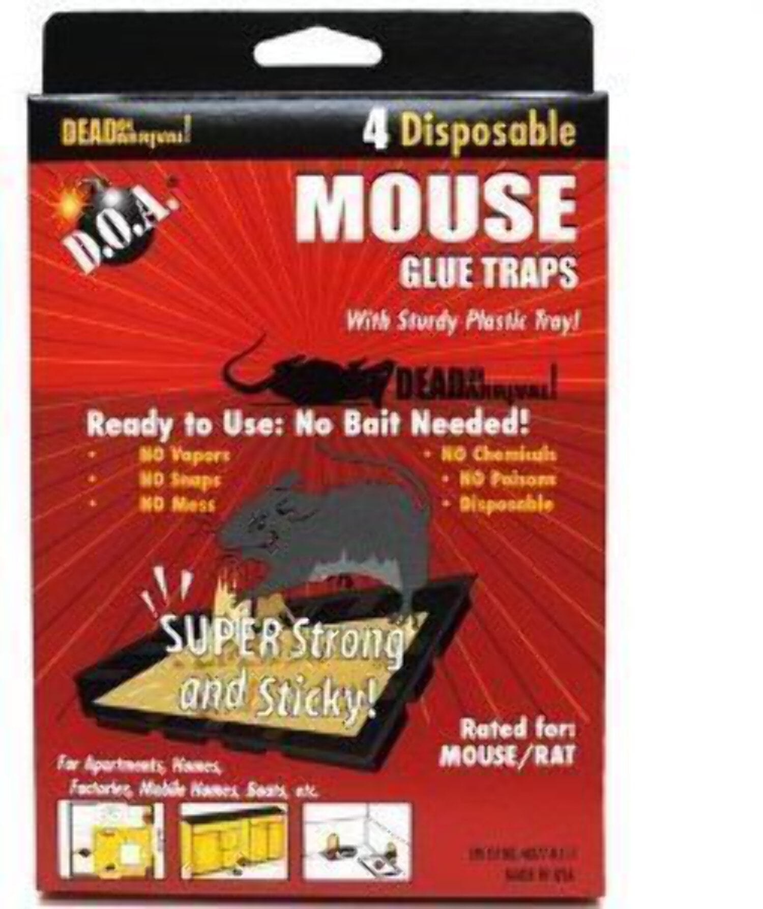 D.O.A. - DEAD ON ARRIVAL! DOA-GT4 Pic Mouse Trap, 4 Pack 4 Boxes Total of 16, Red