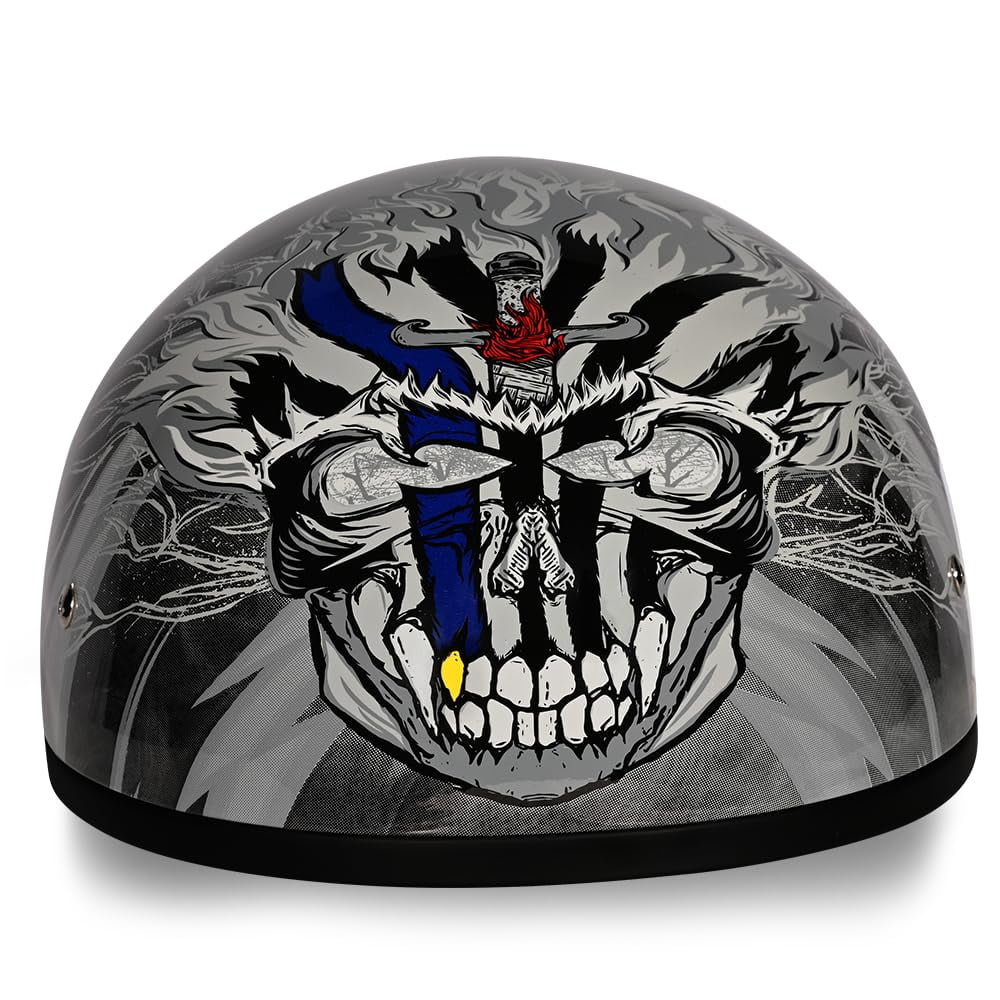 adult skull bike helmet Daytona Cap Half with Peak Visor, Black Cherry / M Light weight durable aerodynamic shell with matte UV protective finish with a sun visor Icon Airflite Helmet Skull 18