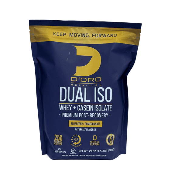 DOro Nutrition - Dual ISO Whey + Casein Isolate Protein Powder - Blueberry Pomegranate Flavor - Premium Post Recovery Protein Powder