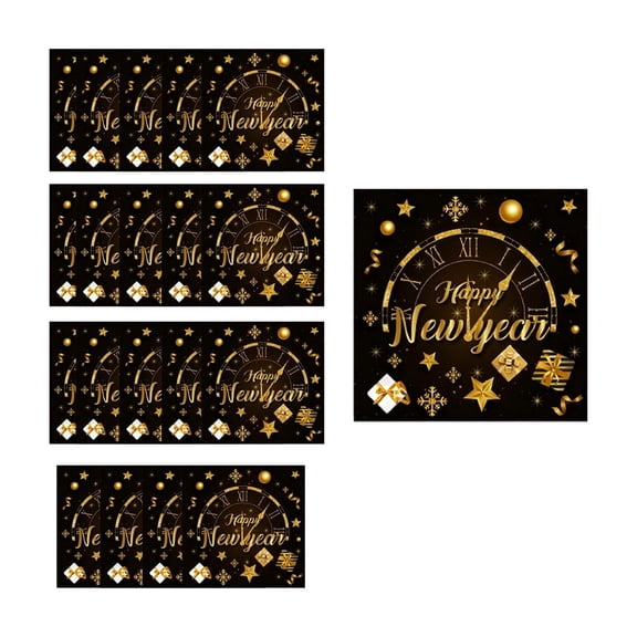 D Pack Of 20 Black And Gold Happy New Year Theme Disposable Paper Tissues 16.5X16.5Cm/6.5X6.5Inch