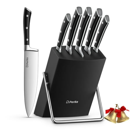 D.Perlla Black Kitchen Knife Set, 6 Pieces German Stainless Steel Small Kitchen Knives Set with Wooden Block, Cutlery Block Set