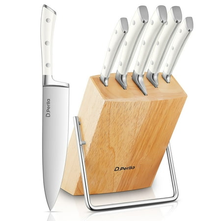 D.Perlla Kitchen Knife Set, 6 Pieces Hign Carbon Stainless Steel Small Kitchen Knives Set with Wooden Block, Cutlery Block Set