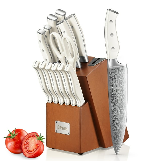 D.Perlla Knife Set, 14 PCS Stainless Steel Kitchen Knives Block Set