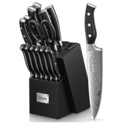 D.Perlla Knife Set, 14 Pcs Kitchen Knives Set with Built-in Sharpener, German Stainless Steel Knife Sets with Block