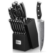 D.Perlla Knife Set, 14 Pcs Kitchen Knives Set with Built-in Sharpener, German Stainless Steel Knife Sets with Block