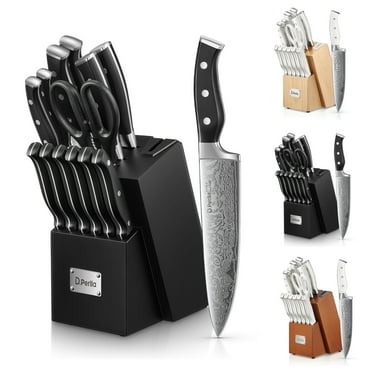 D.Perlla Knife Set, 14 Pcs Kitchen Knives Set with Built-in Sharpener, Stainless Steel Knife Set with Block