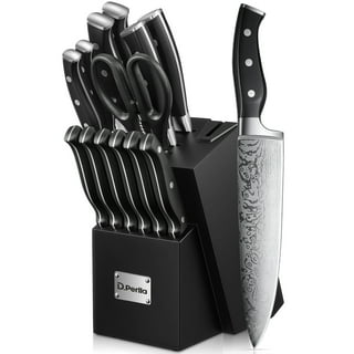 syvio White Knife Set, Kitchen Knife Set With Block and Sharpener, 14 Piece  Kitchen Knives for Chopping, Slicing, Dicing&Cutting