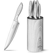 D.Perlla Knife Set, 6 Pieces Stainless Steel Cutlery Knives Set with Detachable Round Block, White