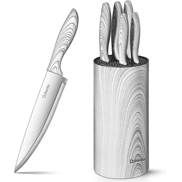 D.Perlla Knife Set, 6 Pieces Stainless Steel Cutlery Knives Set with Detachable Round Block, White
