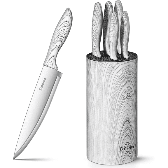 D.Perlla Knife Set, 6 Pieces Stainless Steel Cutlery Knives Set with Detachable Round Block, White