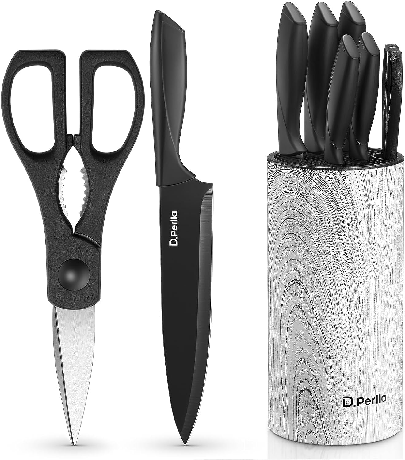 D.Perlla Knife Set 7 Pieces, Lightweight Black Coating Cutlery Knife Set with Soft Handle