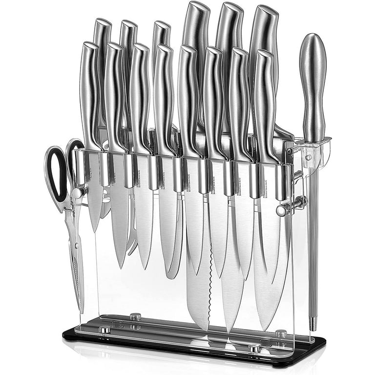Knife Set, 17Pcs German Stainless Steel Chef Knife Set with Acrylic Block,  6 Steak Knives, Professional Non-Slip Handle - Bed Bath & Beyond - 33354073