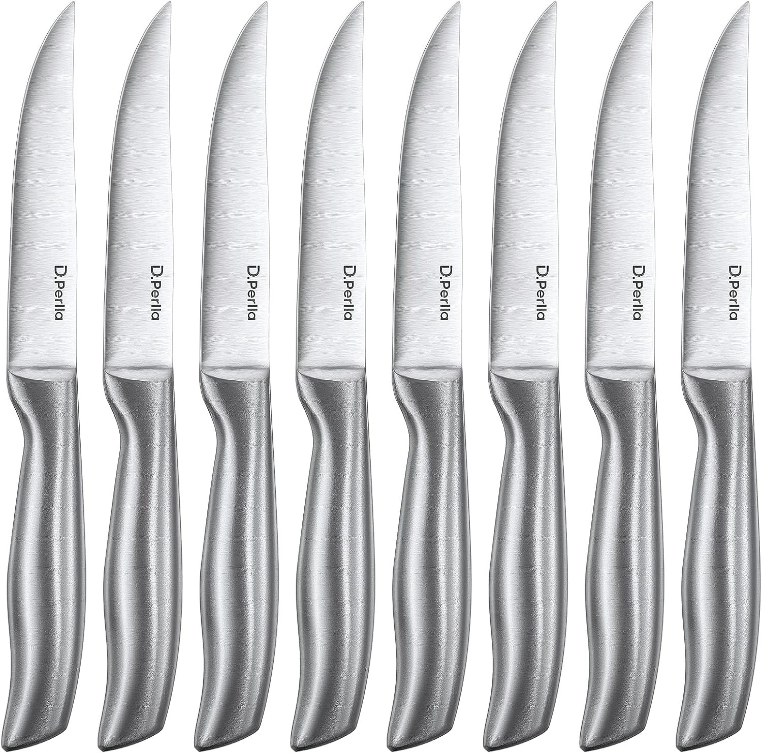 D.Perlla Steak Knives, Super Sharp Straight Edge Steak Knife Set of 8,  Professional Straight Edge Kitchen Table Dinner Knives, Elegant High Carbon