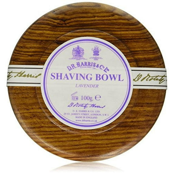 D.R. Harris Lavender Hard Shaving Soap in Mahogany Wood Bowl