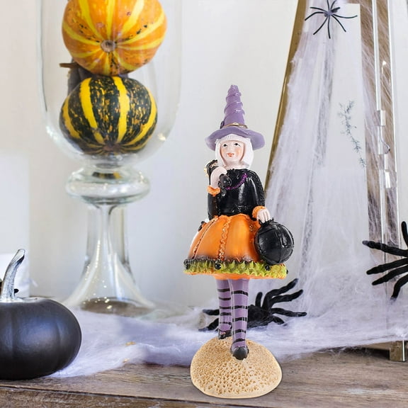 D Resin Halloween Witch Cauldron Figurine Spooky Statue For Desktop Shelf Mantel Party Decor