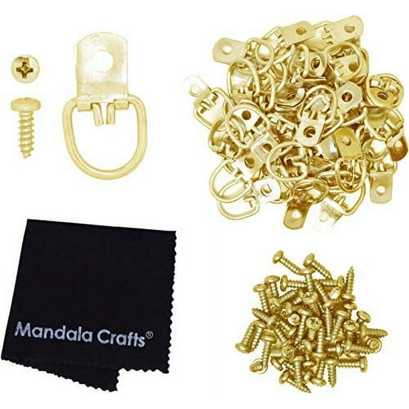 D Ring Picture Hanger Hardware Kit with Screws for Hanging Frames, Art, Paintings, and Mirrors; by Mandala Crafts (Pro 1 3/16 x 5/8 Inches, Black)