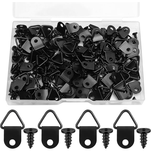 100 Pcs D Ring Picture Hangers,Small Triangle Ring with 100pcs 8mm Screws,Picture Frame Hangers Picture Hs D Rings for Clock,Decoration,Mirror, Paintings, Artwork Picture Frame (Black)