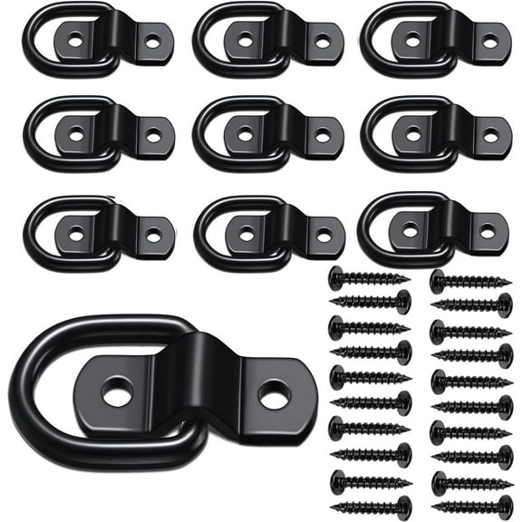 D Ring Tie Down Anchor 1/4" Heavy Duty Trailer Anchor Lashing Rings 2400 lbs Capacity Trailers Trucks Bed Anchors Bracket Hooks Kit for SUV,RV,Camper,Van,Car,Boats, Motorcycles Surface Mount (Black)