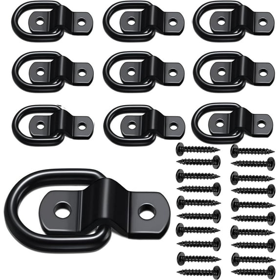 D Ring Tie Down Anchor 1/4" Heavy Duty Trailer Anchor Lashing Rings 2400 lbs Capacity Trailers Trucks Bed Anchors Bracket Hooks Kit for SUV,RV,Camper,Van,Car,Boats, Motorcycles Surface Mount (Black)