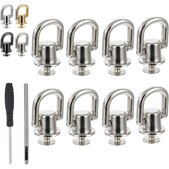 D Rings Rivets for Purse, D Ring Bag Purse Hardware, Heavy Duty 360° Rotatable Crossbody Conversion Kit with Punch Tool Screwdriver for Handmade DIY Bag Straps and Leatherwork Accessories(8PC,D)