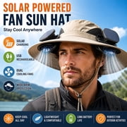 D.SLOATE Solar Powered Fan Sun Hat with Dual Cooling Fans, Wide Brim Outdoor Bucket Hat, USB Rechargeable & Solar Charging, Lightweight UV Sun Protection Hat for Fishing, Hiking, Camping, Gardening
