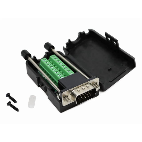 D-SUB DB15 Male 15Pin Jack Port to Terminal Breakout Board Connector 3 Row Plug, DR15 VGA Male with Case