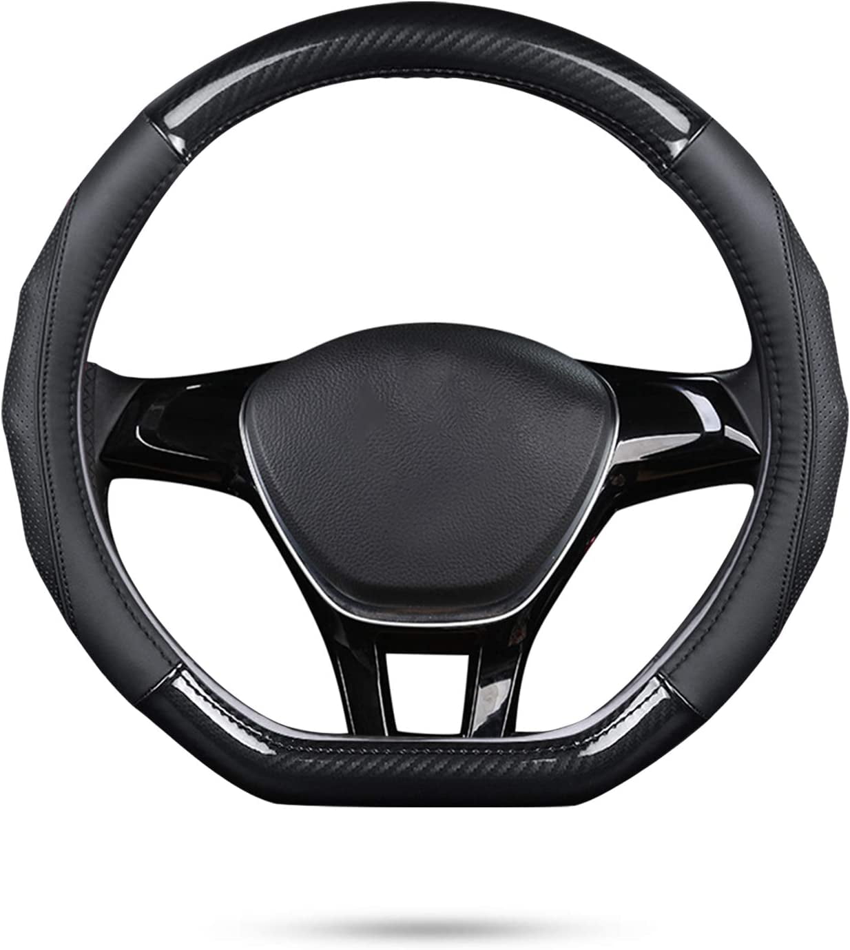 D-Shape Car Steering Wheel Cover Non-Slip Car Steering Wheel Protector Universal for Diameter 38cm, Black