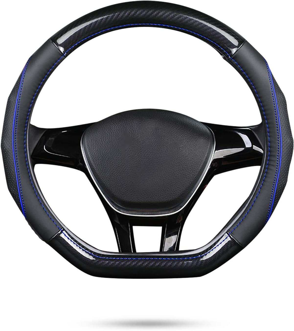 D-Shape Car Steering Wheel Cover Non-Slip Car Steering Wheel Protector Universal for Diameter 38cm, Blue