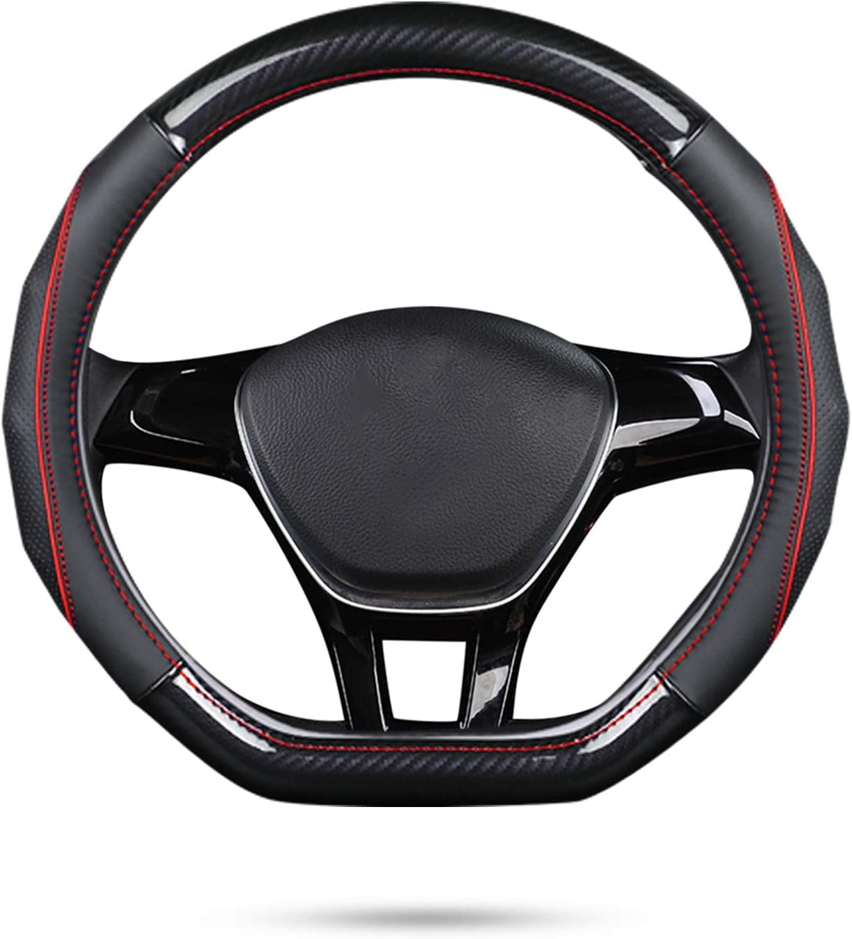 D-Shape Car Steering Wheel Cover Non-Slip Car Steering Wheel Protector Universal for Diameter 38cm, Red