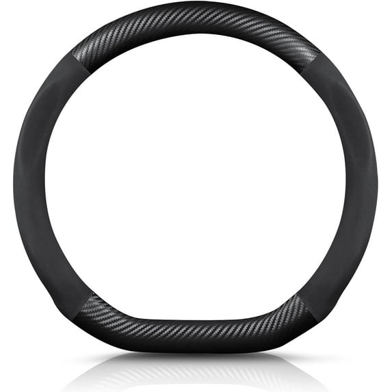 D-Shape Carbon Fiber Microfiber PU Leather Steering Wheel Cover Breathable Sweat Absorbent Sport 38 cm Anti-slip Car Steering Wheel Protector, Black