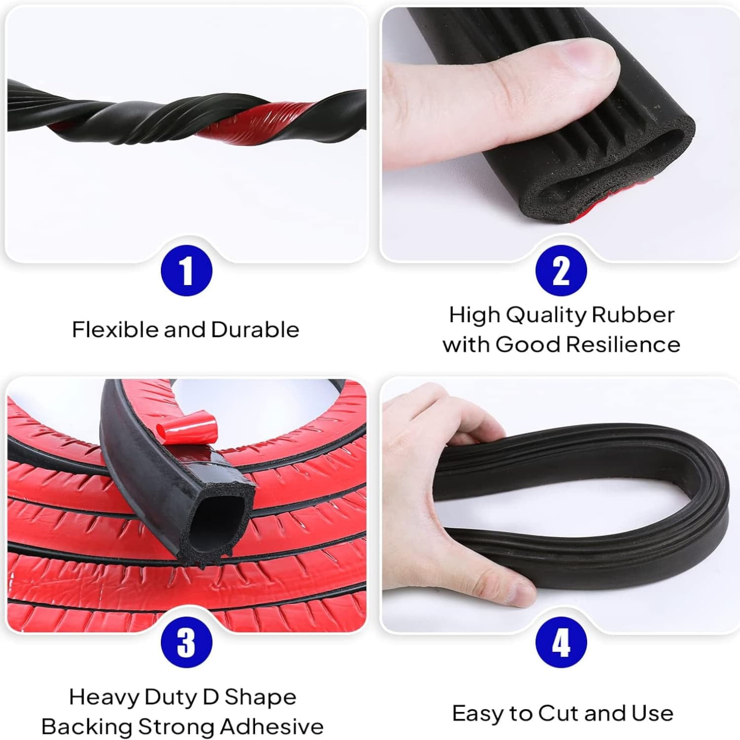 D Shape Door Rubber Seal Strip,1" RV Slide Out Seal Self-Adhesive EPDM Rubber,Heavy Duty Automotive Weather Stripping for Fill Gaps,Apply to Car,Truck,RV,Boat and Home Application (18ft)