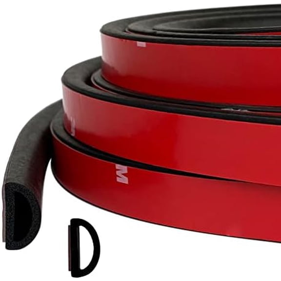 D Shape EPDM Foam Rubber Seal with Tape, Self-Adhesive Rubber Weather Stripping for Boat, Auto, RV, Marine, Garage Doors/Window and More, W:0.75"; H:0.375"; L:26Feet