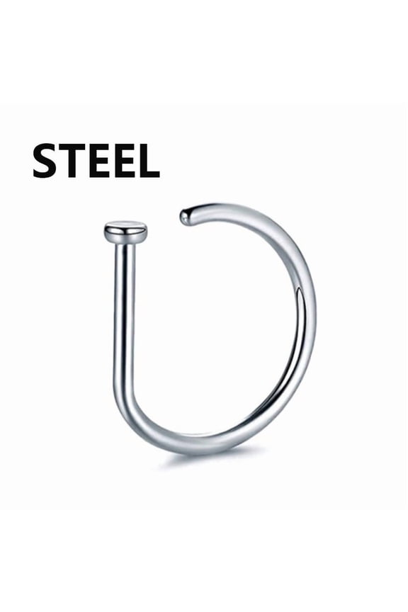D Shape Fake Nose Ring Hoops Silver Faux Septum Ring for Women Men