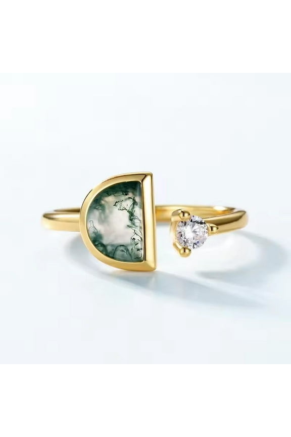 D Shape Lab Created Moss Agate & Diamond Engagement Ring in 925 Sterling Silver – Unique Wedding Engagement Ring, Perfect Bride Gift Fine Jewelry