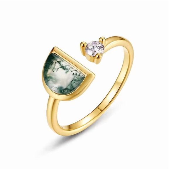 D Shape Lab Created Moss Agate & Diamond Engagement Ring in 925 Sterling Silver – Unique Wedding Engagement Ring, Perfect Bride Gift Fine Jewelry