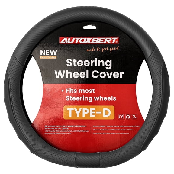 XUKEY D-Shaped Car Steering Wheel Cover Carbon Black Leather For Tesla Model 3 Model Y