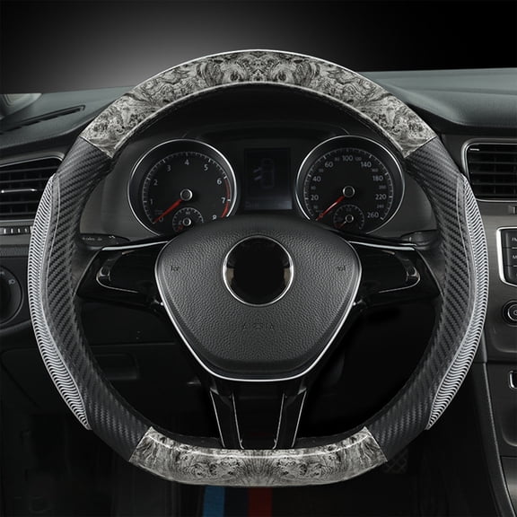 D-Shaped Car Steering Wheel Cover - Wood Grain Breathable Silicone Grip for All Seasons, Non-Slip Protection and Easy Clean ,Gray