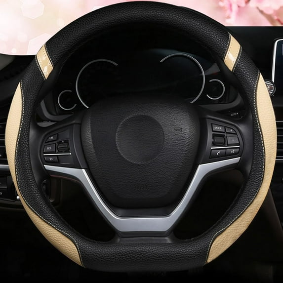 D-Shaped Flat Bottom Steering Wheel Cover for Women Girl - Stylish Car Accessory (Beige)