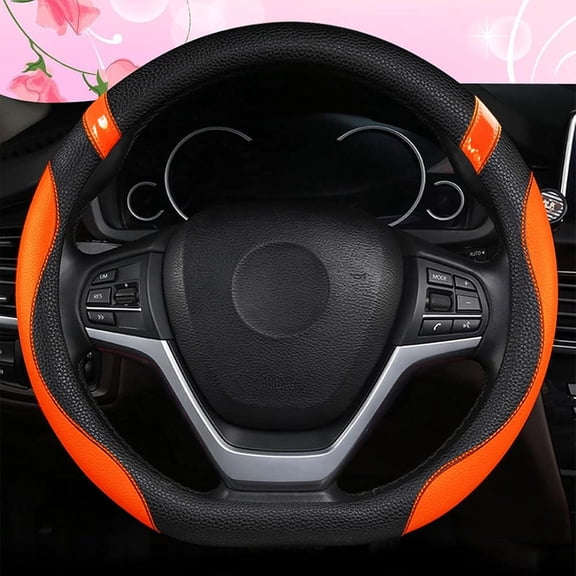 D-Shaped Flat Bottom Steering Wheel Cover for Women Girl - Stylish Car Accessory Non-Slip Car Interior Accessories (Orange)