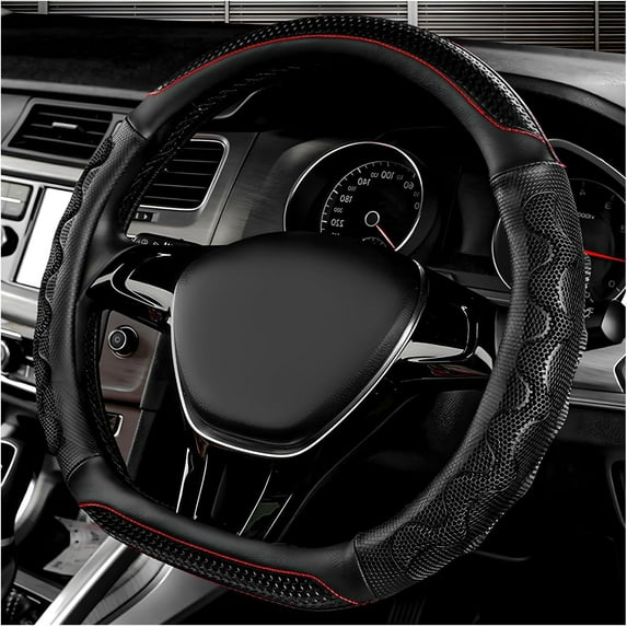 D-Shaped Leather Steering Wheel Cover Universal 15 Inch Non-Slip Car Steering Wheel Cover for Most Vehicles, Black