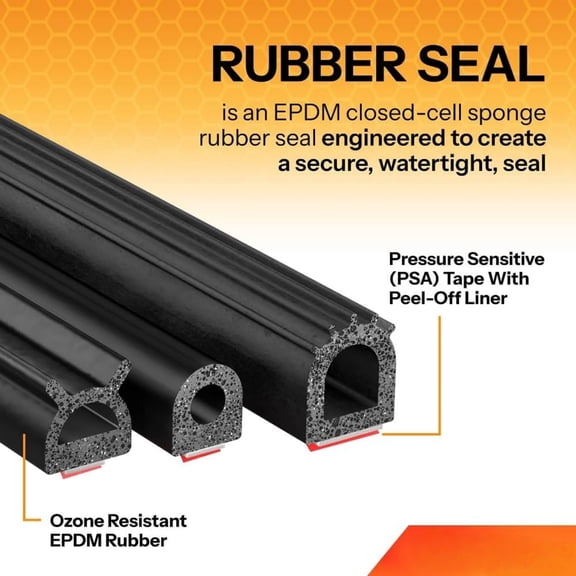 D-Shaped Rubber Seal .312 Height.468 Width, 25 Length EPDM Foam Seal with BT (3M) High Strength Bonded Tape System, Door/Window Weather Seal for Cars, Trucks, RVs, Boats